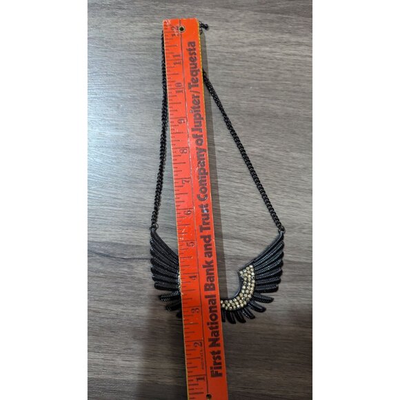 Black Gold Winged Rhinestone Statement Necklace Bold Crescent Adjustable - Picture 7 of 7